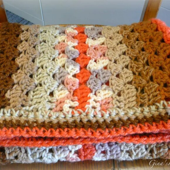 Crochet BABY BLANKET AFGHAN Lap Granny Squares Stripes 38" x 28" Warm Handmade - Picture 2 of 9